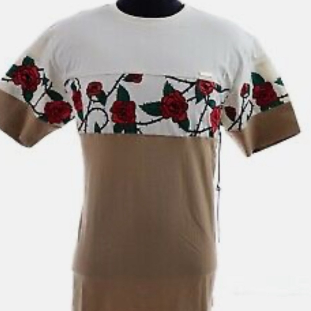 White and Red Short Sleeve Floral Tee